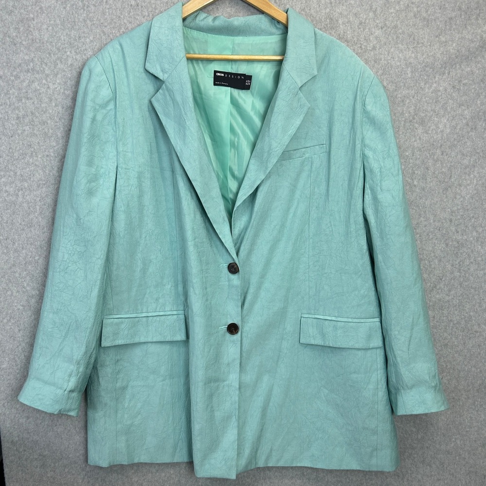 ASOS Design Blazer Jacket Aqua Blue Crinkle Texture Spring Womens US Size 12
